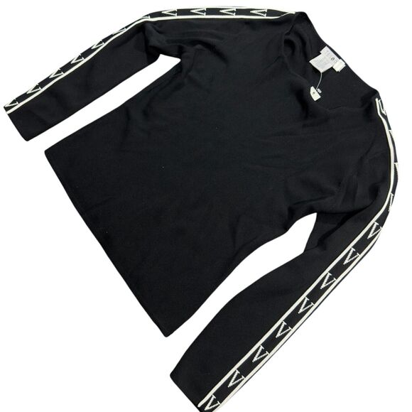 Tesso Sweatshirt Womens XL Black Knit Monogram Tape Long Sleeve Pullover Classic - Picture 2 of 7